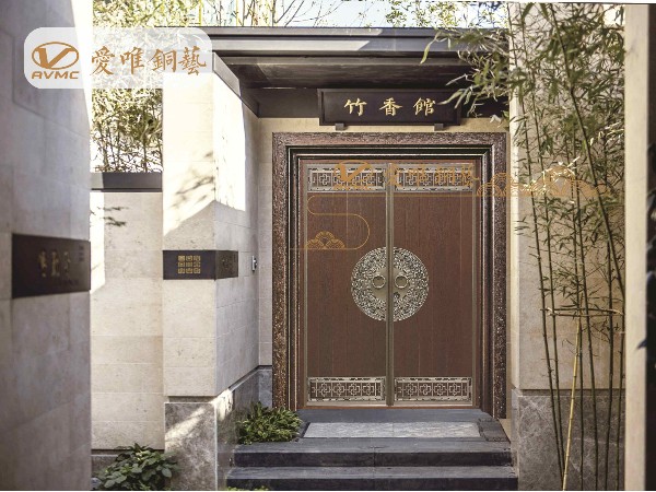 佛山銅門廠家愛唯銅藝——?jiǎng)e墅銅門中式銅門庭院銅門